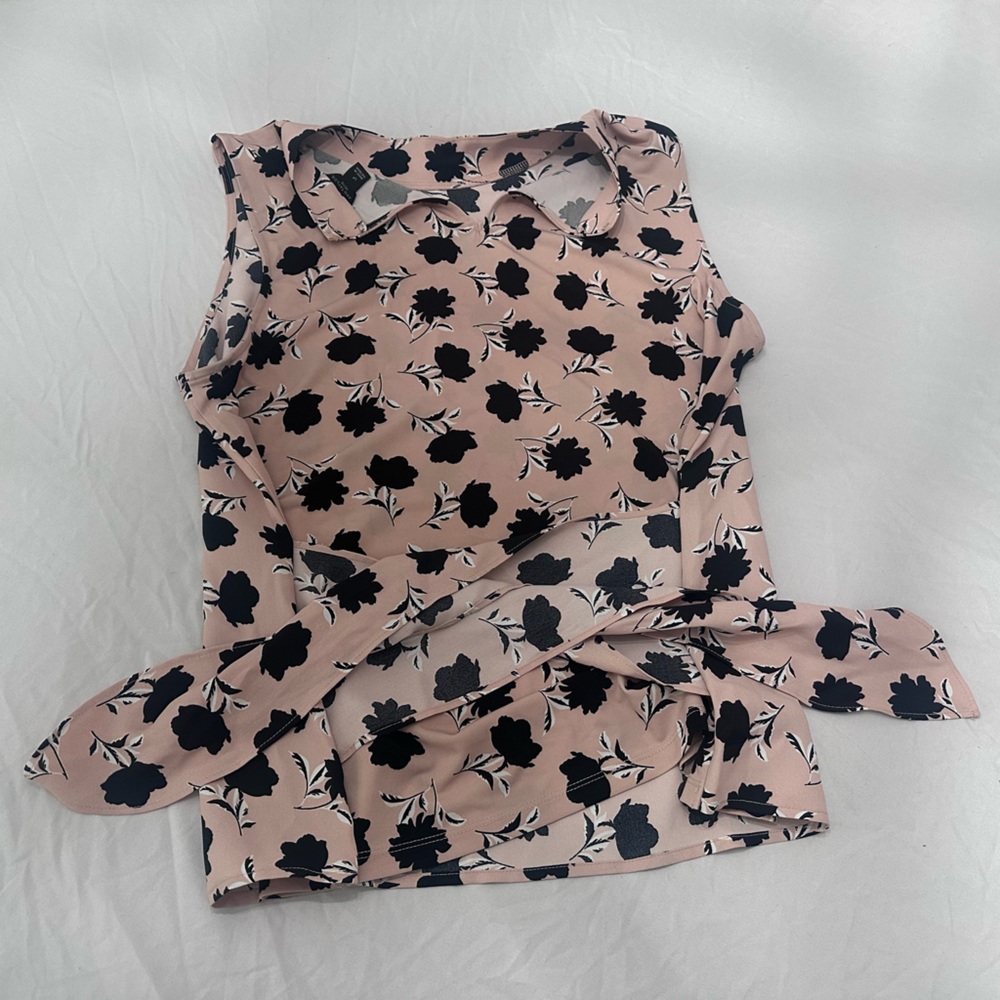 Ann Taylor Black Floral Blouse - Soft Pink